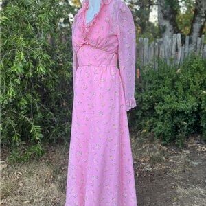 1970s Pink Floral Chiffon Dress